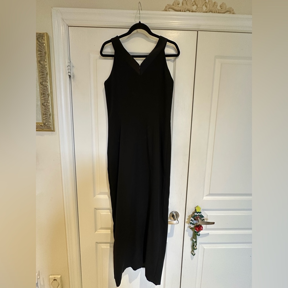 Late 1990s Vintage Elegant Black Sleeveless Wedding Guest Dress Made in Canada
